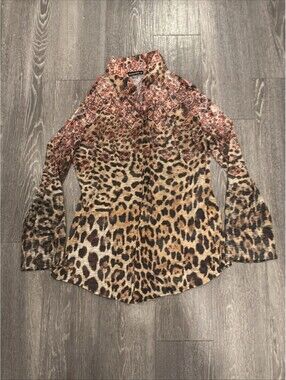 David Cline Long Sleeve Animal Print Lightweight Brushed Knit Top Size M